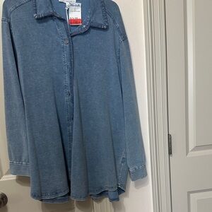 Jane and Delancey Vintage Wash Blue Button-Up Long Sleeve Shirt